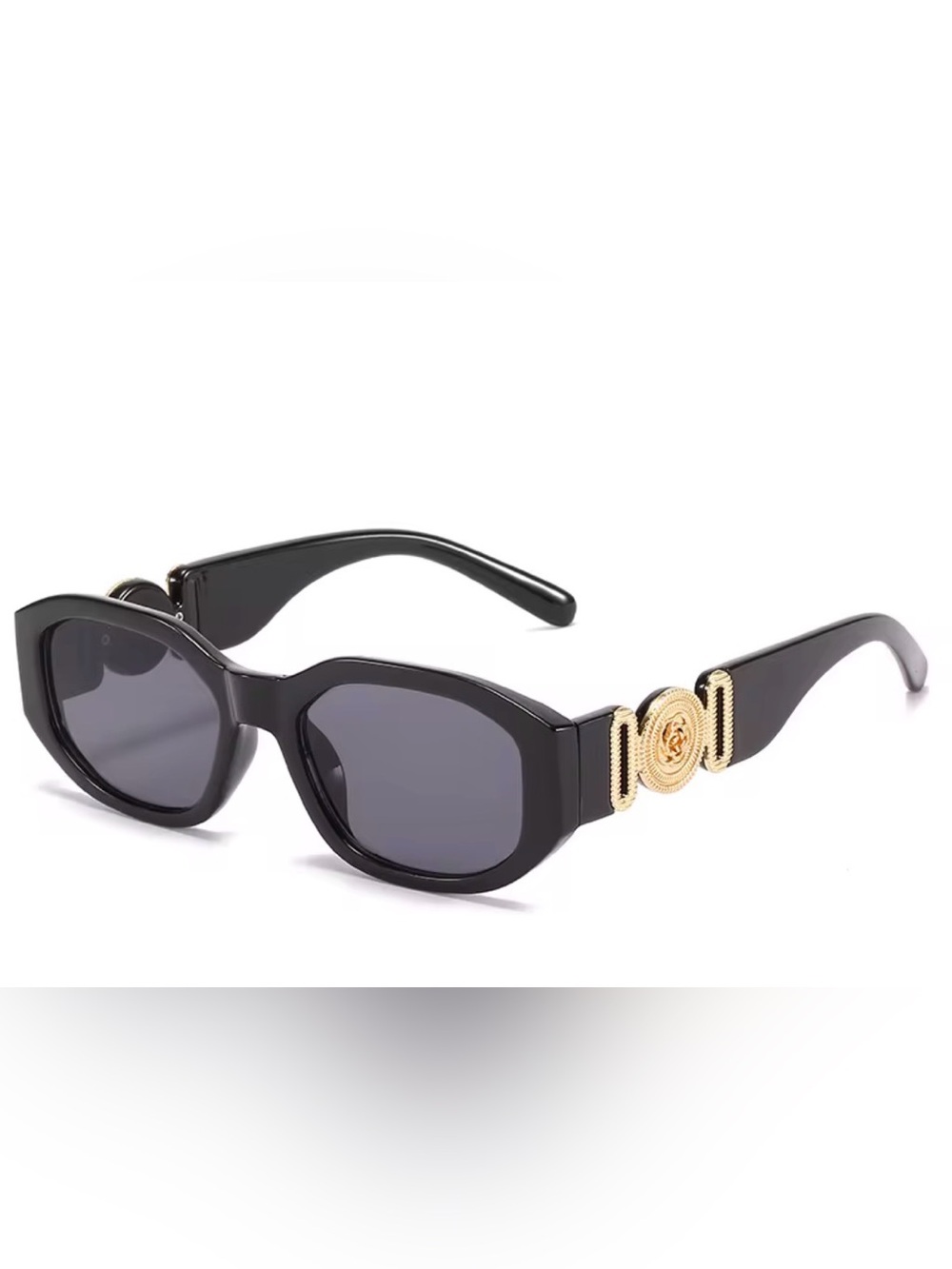 Versace Biggie Black Sunglasses - Gold Medusa Tiger Medallion - Y2K Chunky Squre - Picture 14 of 16